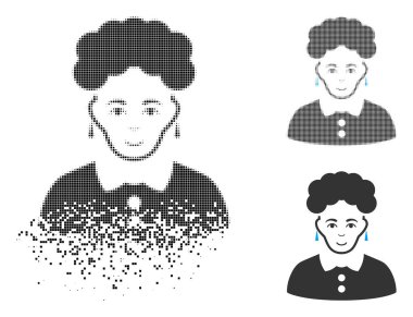 Hasarlı nokta yarı ton esmer kadın simgesiyle yüz