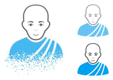 Yüz ile harcanmış piksel yarı ton Budist Keşiş simgesi