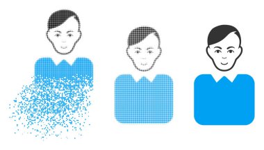 Yüz ile kırık Pixelated yarı ton bürokrat simgesi