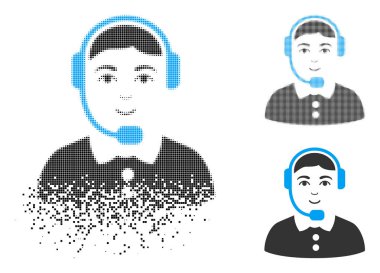 Pixelated yarı ton çağrı merkezi operatörü simgesi yüz dağılmakta