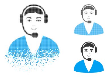 Noktalı yarım ton çağrı merkezi operatörü simge yüzü ile rendelenmiş