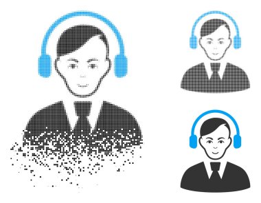 Yüz ile toz piksel yarı ton çağrı merkezi operatörü simgesi