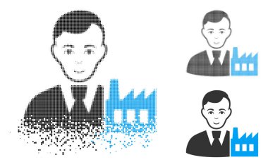 Yüz ile kırık piksel yarı ton kapitalist oligark simgesi