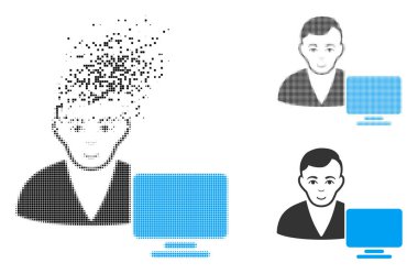 Yüz ile ışıltı nokta yarı ton bilgisayar kullanıcı simgesi