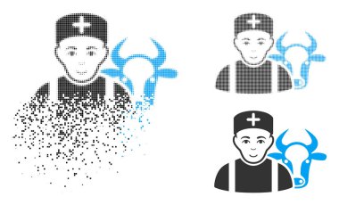 Piksel yarı ton inek hayvan hastalıklarıyla ilgili simge yüzü ile taşıma