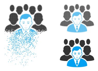 Piksel yarı ton kalabalık simgesi yüz dağılmakta