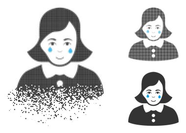 Ağlayan yüz kadın simgesiyle ayrılmış piksel noktalı resim
