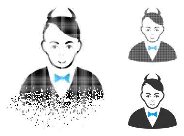 Yüz ile kırık Pixelated yarı ton şeytan simgesi