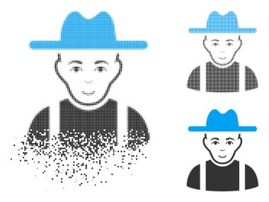 Yüz ile ışıltı piksel yarı ton çiftçi adam simgesi