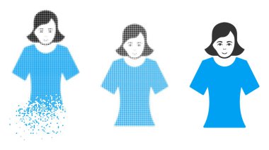 Harcanmış piksel yarı ton yüz kadın simgesiyle