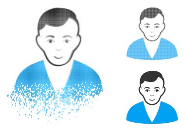 Yüz ile noktalı yarım ton adam simgesi çözünmüş