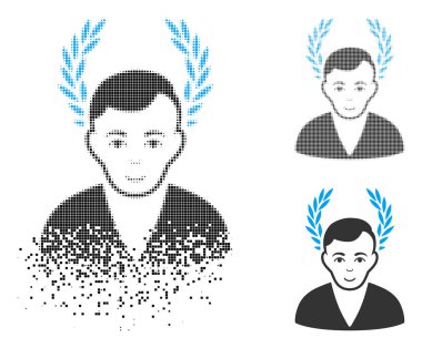 Hasarlı nokta yarı ton adam zafer simgesi ile yüz