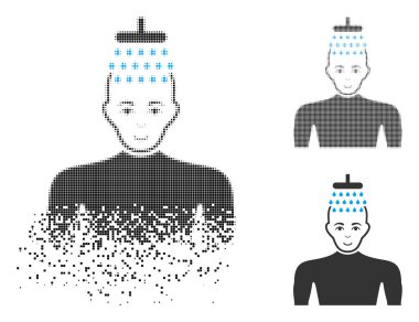 Yüz ile kırık nokta yarı ton adam duş simgesi