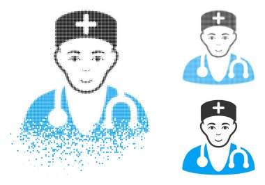 Yüz ile tahribe Pixelated yarı ton hekim simgesi