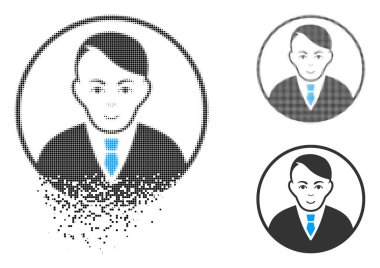 Yüz ile kırık noktalı yarım ton yuvarlak beyefendi simgesi