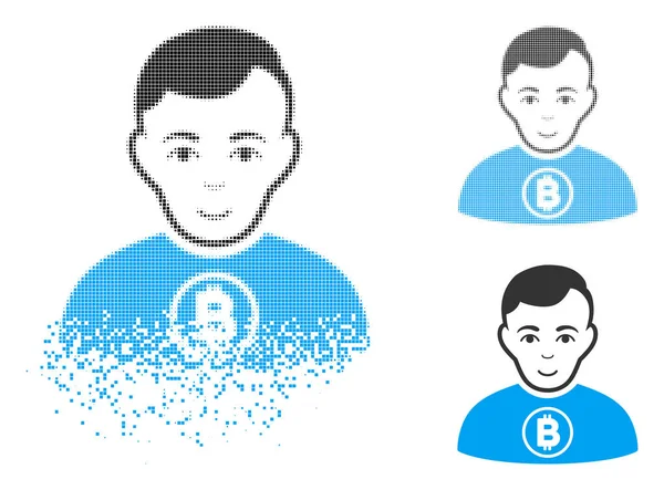 Noktalı yarım ton Bitcoin adam simge yüzü ile kırılmış