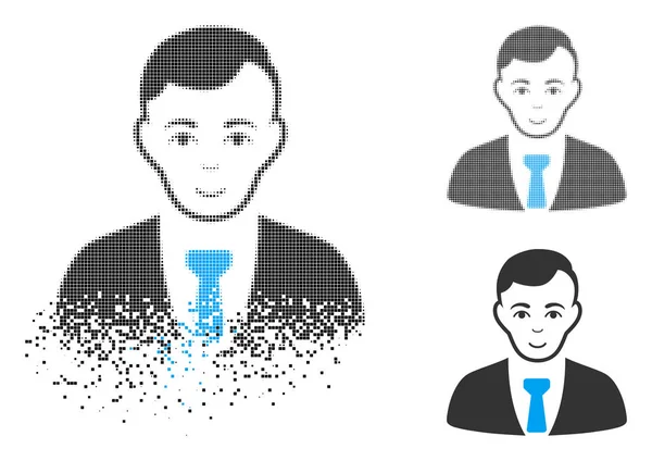 Yüz ile parçalanmış Pixelated yarı ton işadamı simgesi