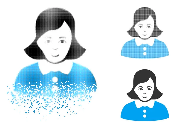 Yüzü parçalanmış noktalı yarım ton kadın simgesiyle