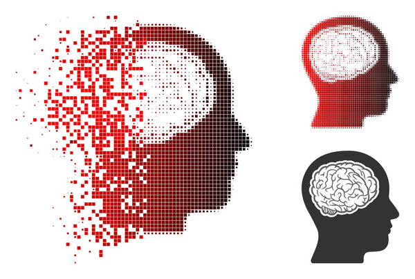 Deintegrating Pixel Halftone Head Brain Icon
