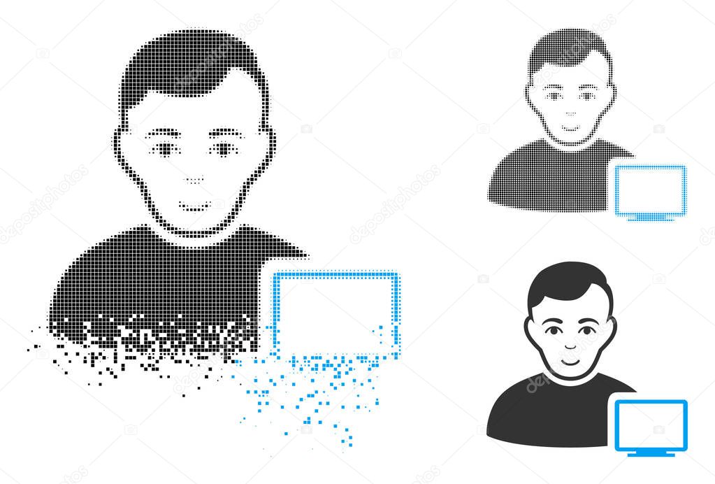 Fragmented Dot Halftone Computer Administrator Icon with Face