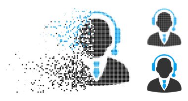 Kaybolan piksel yarı ton çağrı merkezi operatörü simgesi