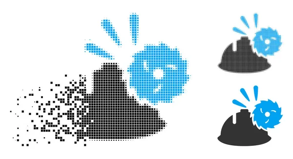 Zerstörtes Pixel-Halbton-Rundklingenschutz-Symbol — Stockvektor
