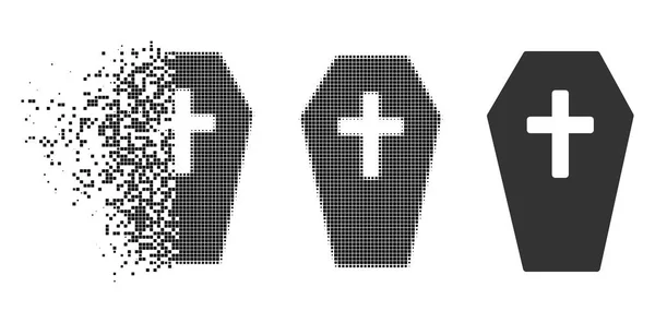 Dispersed Pixelated Halftone Coffin Icon — Stock Vector