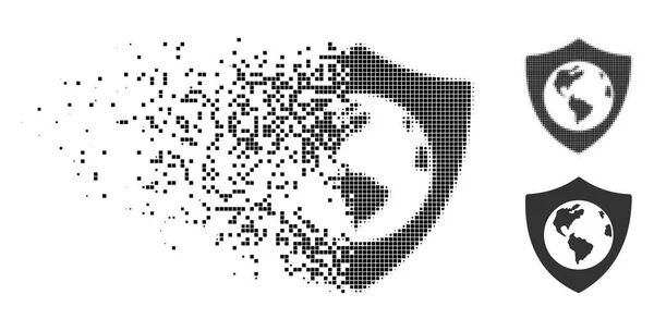 Gebrochenes pixeliges Halbton-Erdschild-Symbol — Stockvektor