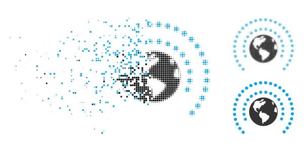 Broken Pixel Halftone Earth Sphere Shield Icono — Vector de stock