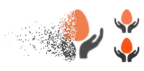 Fractured Pixelated Halftone Egg Incubator Hands Icon — Stock Vector