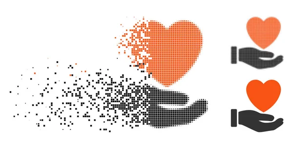 Oldott Pixelated félárnyék szíve jótékonysági ikon — Stock Vector
