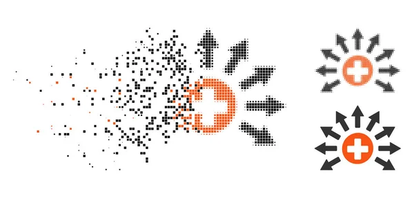 Icona di distribuzione medica a mezzitoni pixel dispersi — Vettoriale Stock