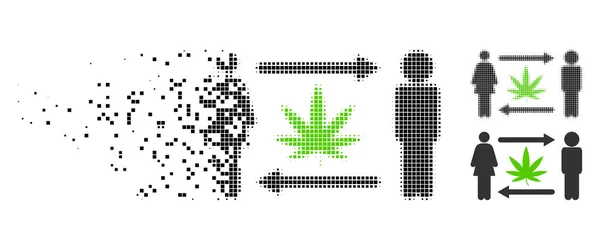Proteinupplösande Pixelated halvton människor utbyta Cannabis-ikonen — Stock vektor