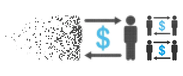 Disappearing Dot Halftone Persons Exchange Dollar Icon — Stock Vector