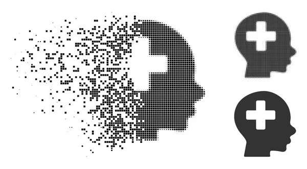 Icône de médecine de tête de demi-teinte de pixel fragmentée — Image vectorielle