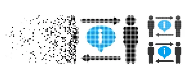 Fraturado Pixelado Halftone Homens Ícone de troca de informações — Vetor de Stock