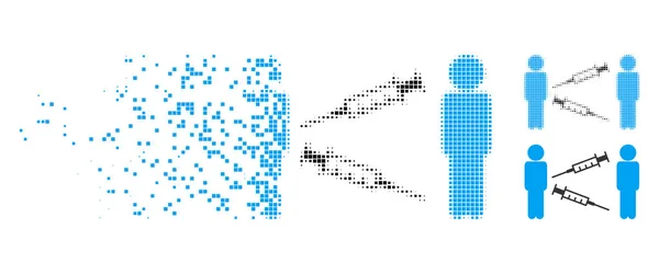 Fracturado Pixel Halftone Hombres Jeringa Intercambio Icono — Vector de stock