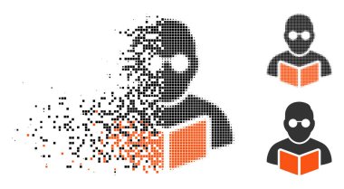 Pixelated yarı ton öğrenci okuma kitap simgesini dağılmakta