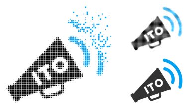 Kaybolan piksel yarı ton Ito uyarı megafon simgesi