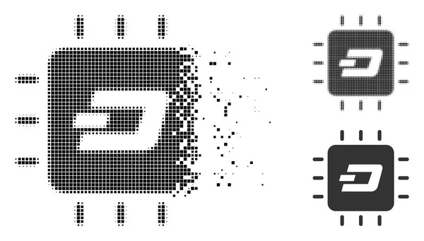Pixelated 하프톤 대시 프로세서 칩 아이콘 소멸 — 스톡 벡터