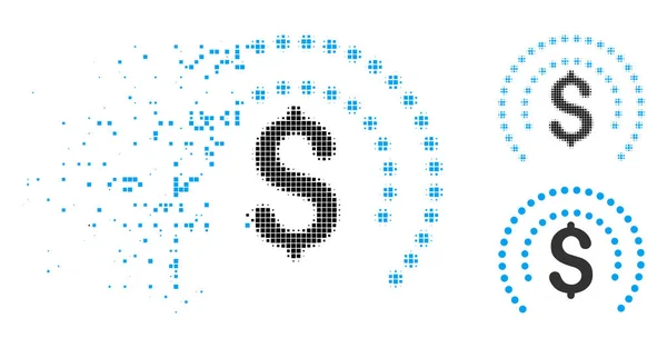 Ícone Escudo Esfera Financeira Desaparecimento Meio Tom Pixelizado Versões Inteiras — Vetor de Stock