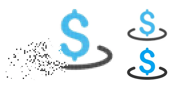 Pył Pixelated półtonów Dolar lokalizację ikony — Wektor stockowy