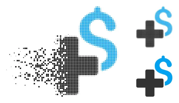 Rozpuszczonego Pixelated półtonów dodać ikonę Dolar — Wektor stockowy
