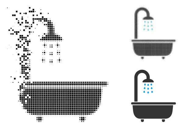 Dissipated Pixelated Halftone Bath Shower Icon — Stock Vector