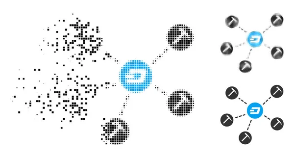 Разрушение Pixelated Halftone Dash Mining Network Icon — стоковый вектор