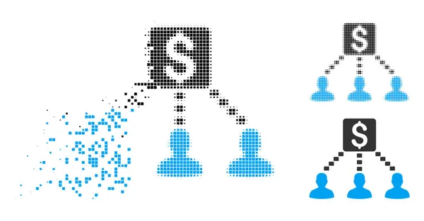 Icona dei destinatari di denaro mezzitoni pixel triturati — Vettoriale Stock