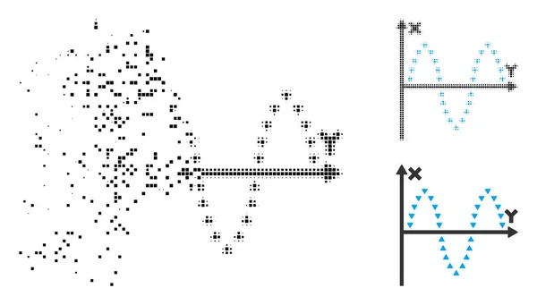 Opgesplitste Pixel Halftone gestippeld Sinusoid Plot pictogram — Stockvector