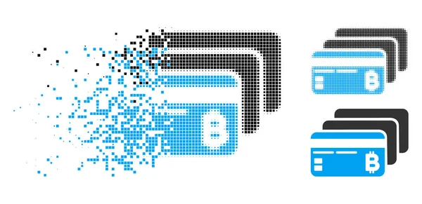 Descompuesto Pixelated Halftone Bitcoin Tarjetas bancarias icono — Vector de stock