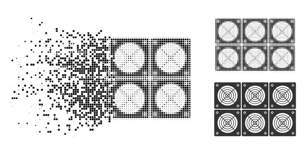 Lebomlott Pixelated félárnyék bányászati Asic Farm ikon — Stock Vector