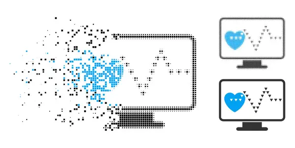 Icono de Monitoreo de Cardio Descompuesto Pixel Halftone — Vector de stock
